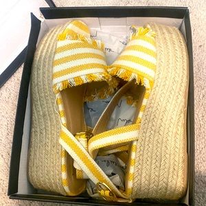 Daphne yellow/white stripe platform sandals by Lulus